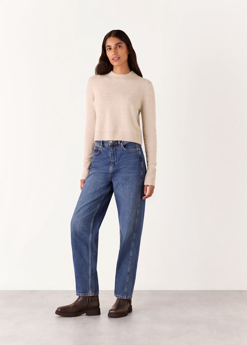 Whistles Wool Cropped Sweater Beige | US-74051EPVA