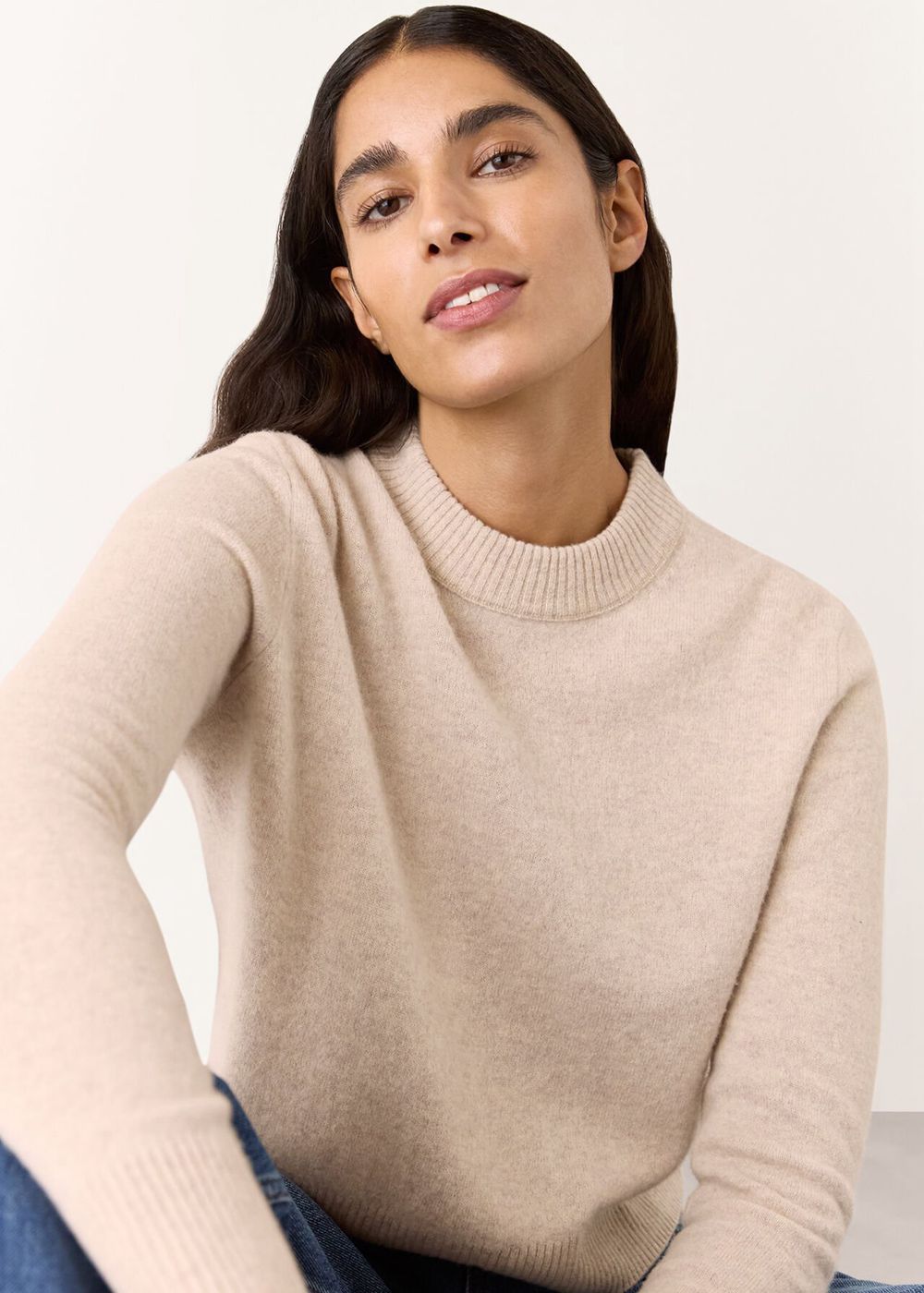 Whistles Wool Cropped Sweater Beige | US-74051EPVA