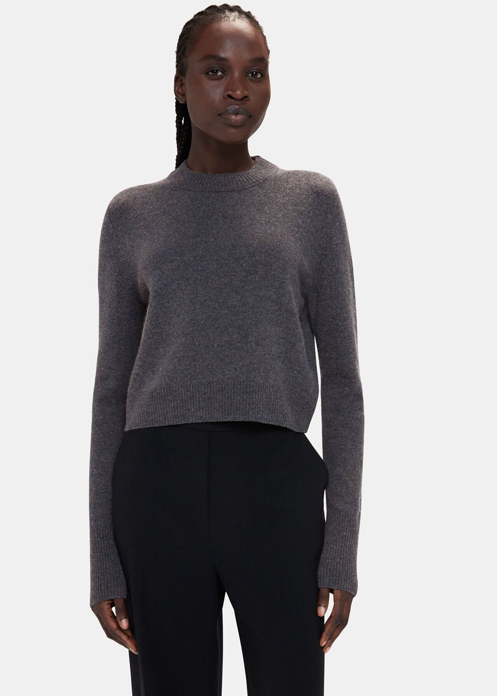 Whistles Wool Cropped Sweater Dark Grey | US-96481MQDV