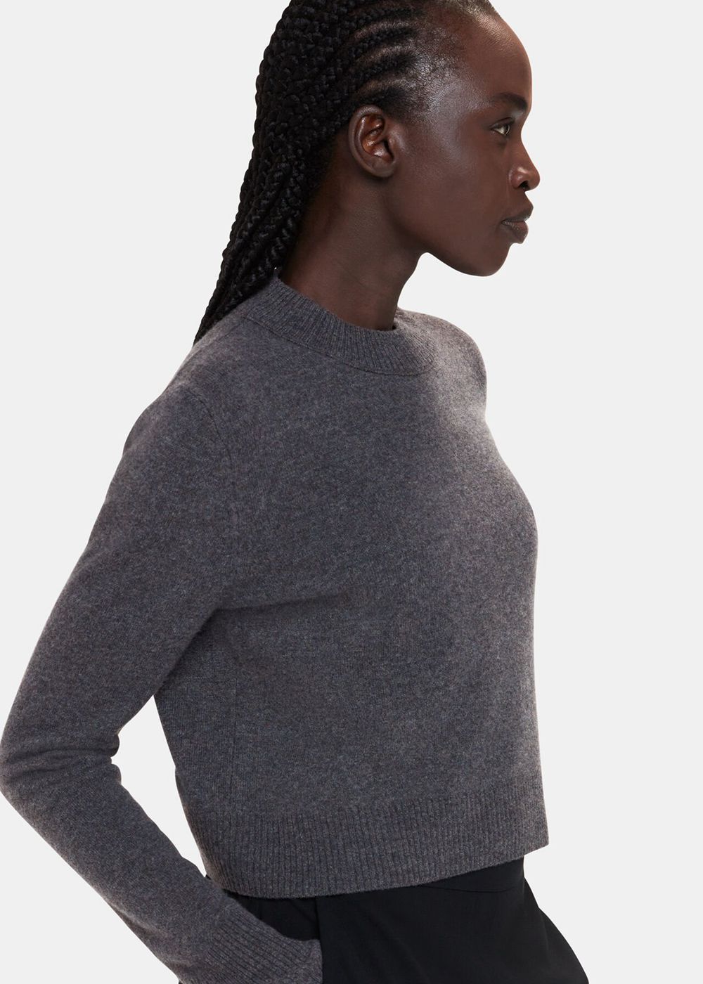 Whistles Wool Cropped Sweater Dark Grey | US-96481MQDV