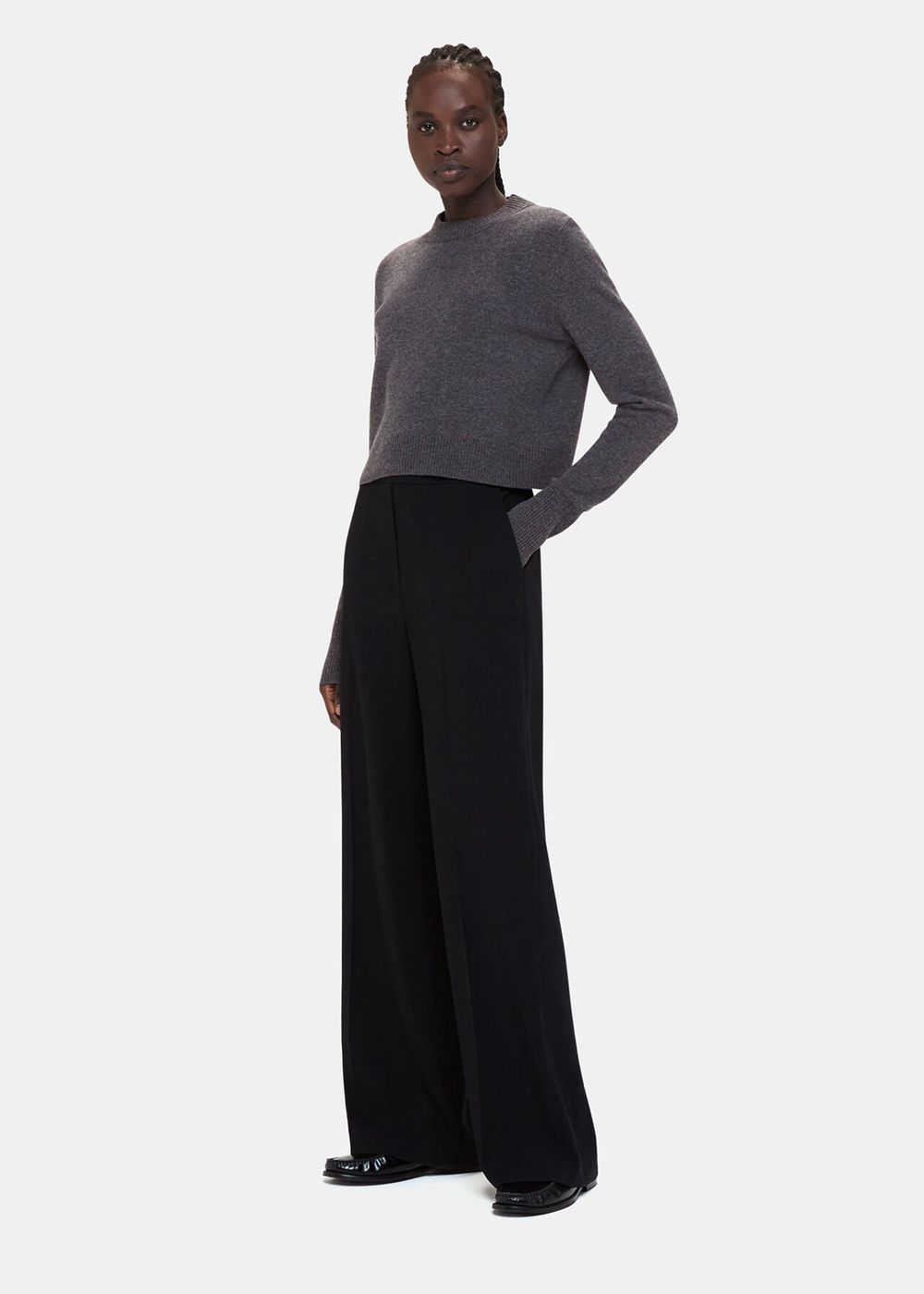 Whistles Wool Cropped Sweater Dark Grey | US-96481MQDV