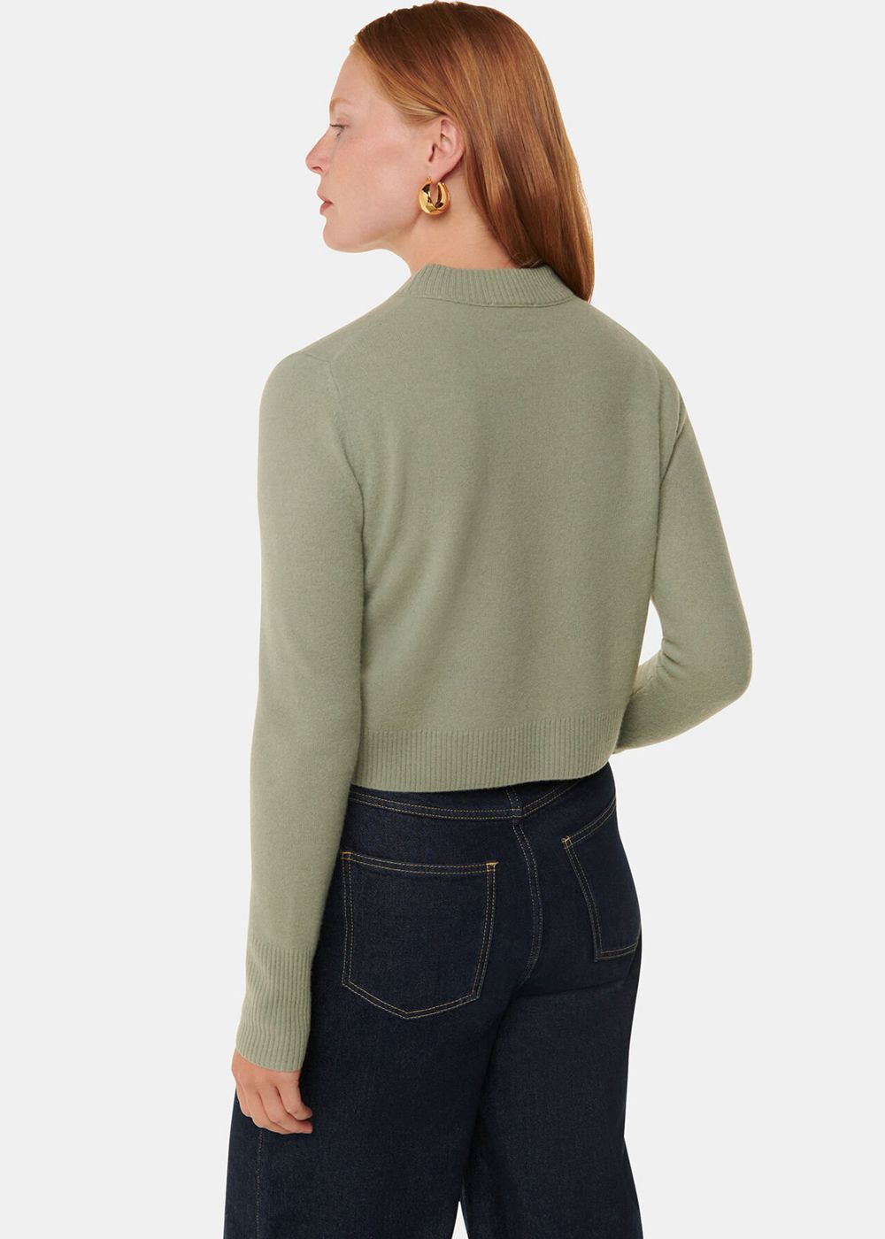 Whistles Wool Cropped Sweater Olive Green | US-79380NEXM