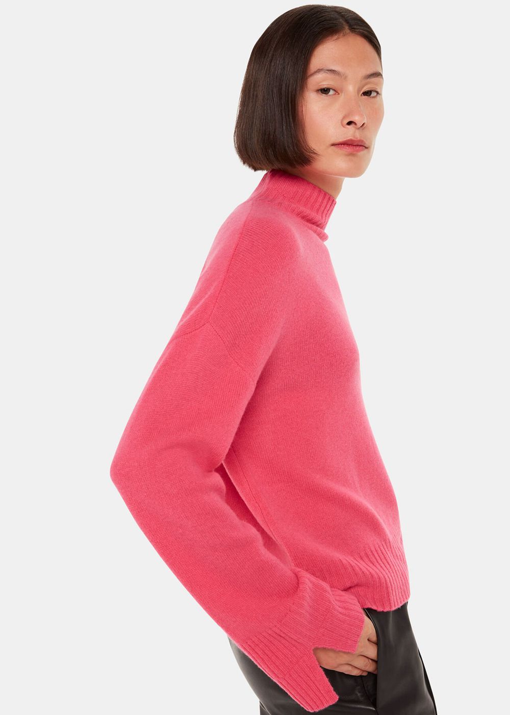 Whistles Wool Double Trim Funnel Neck Jumpers Pink | US-34697RKEL