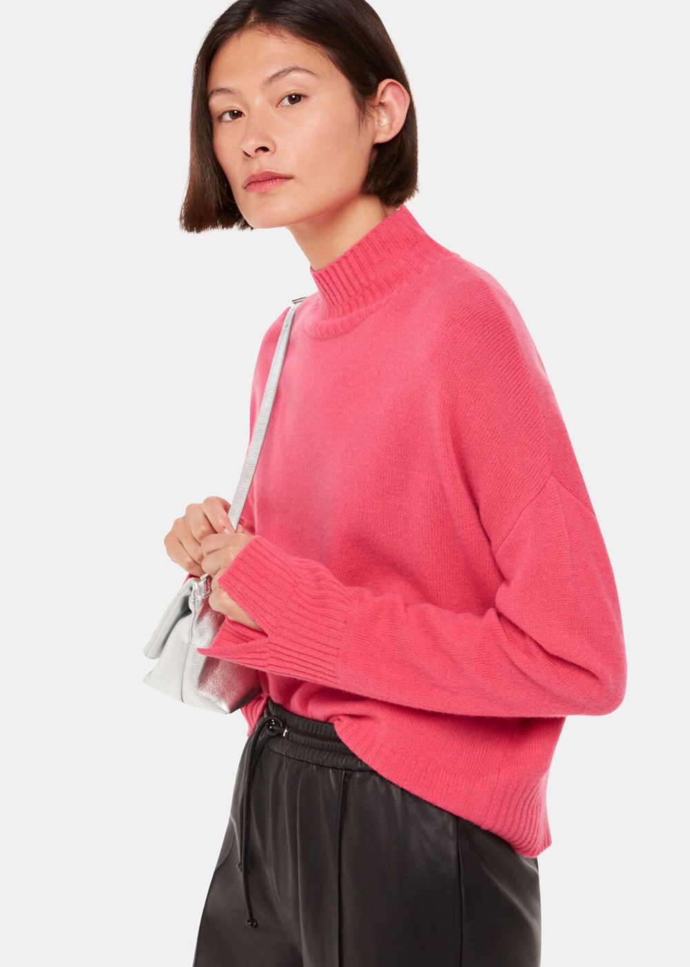 Whistles Wool Double Trim Funnel Neck Jumpers Pink | US-34697RKEL