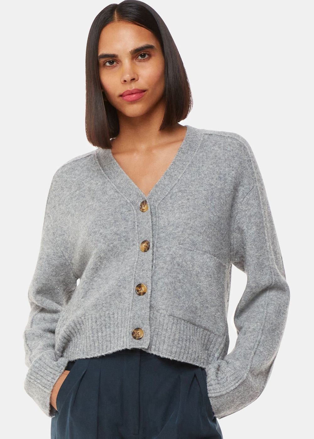 Whistles Wool Mix Pocket Cardigan Grey | US-18256JVTL