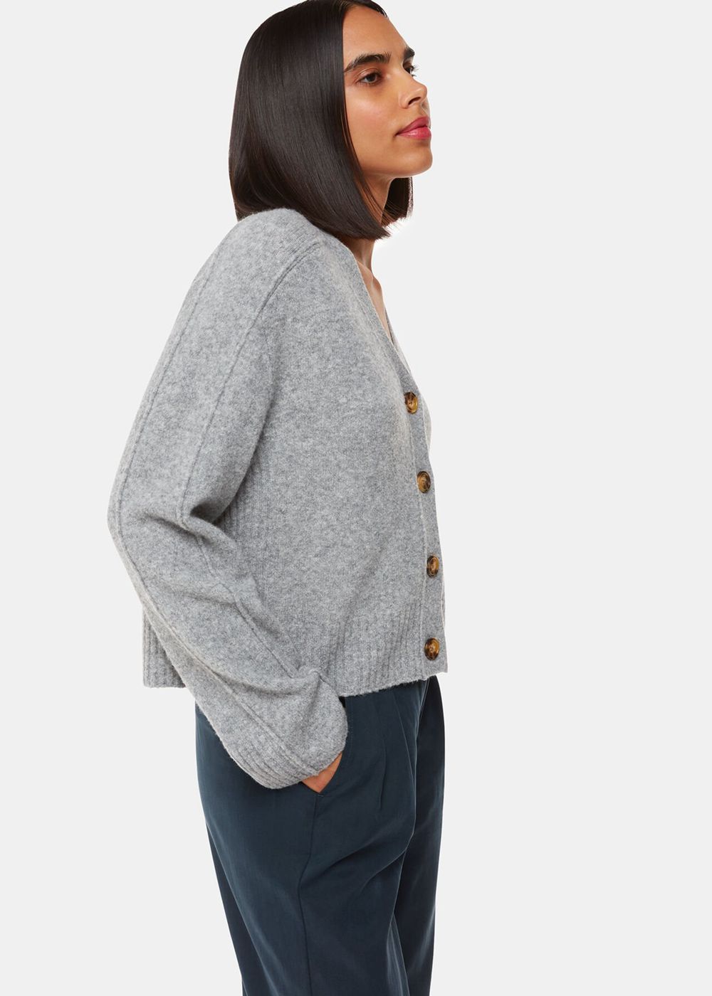 Whistles Wool Mix Pocket Cardigan Grey | US-18256JVTL