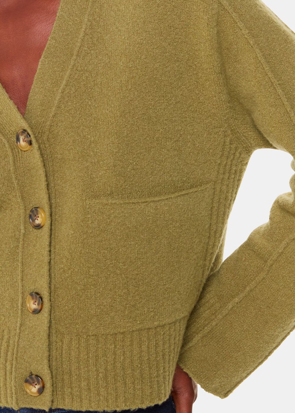 Whistles Wool Mix Pocket Cardigan Olive Green | US-20635TRKC