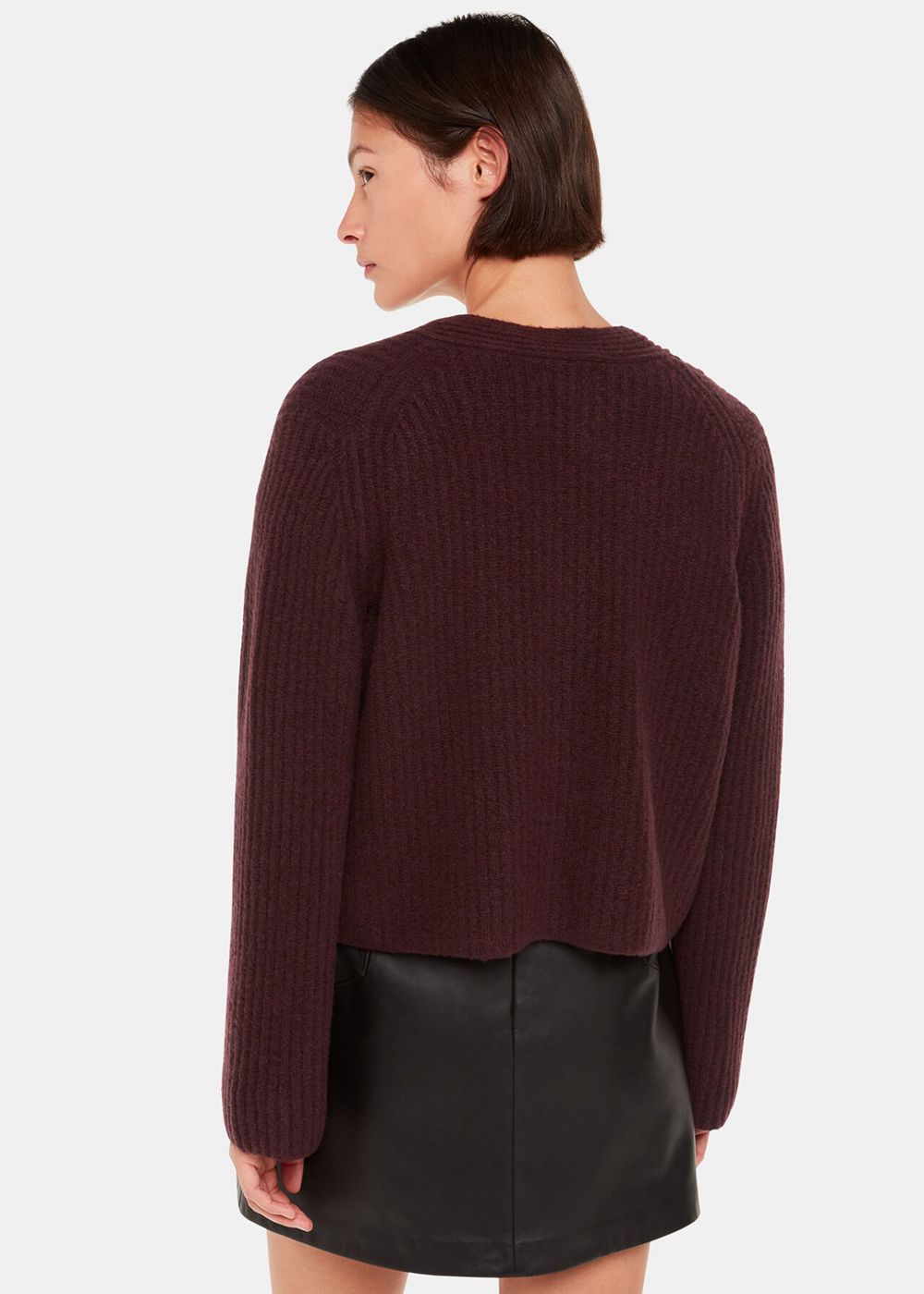 Whistles Wool Mix Rib Cardigan Burgundy | US-85067PXAO