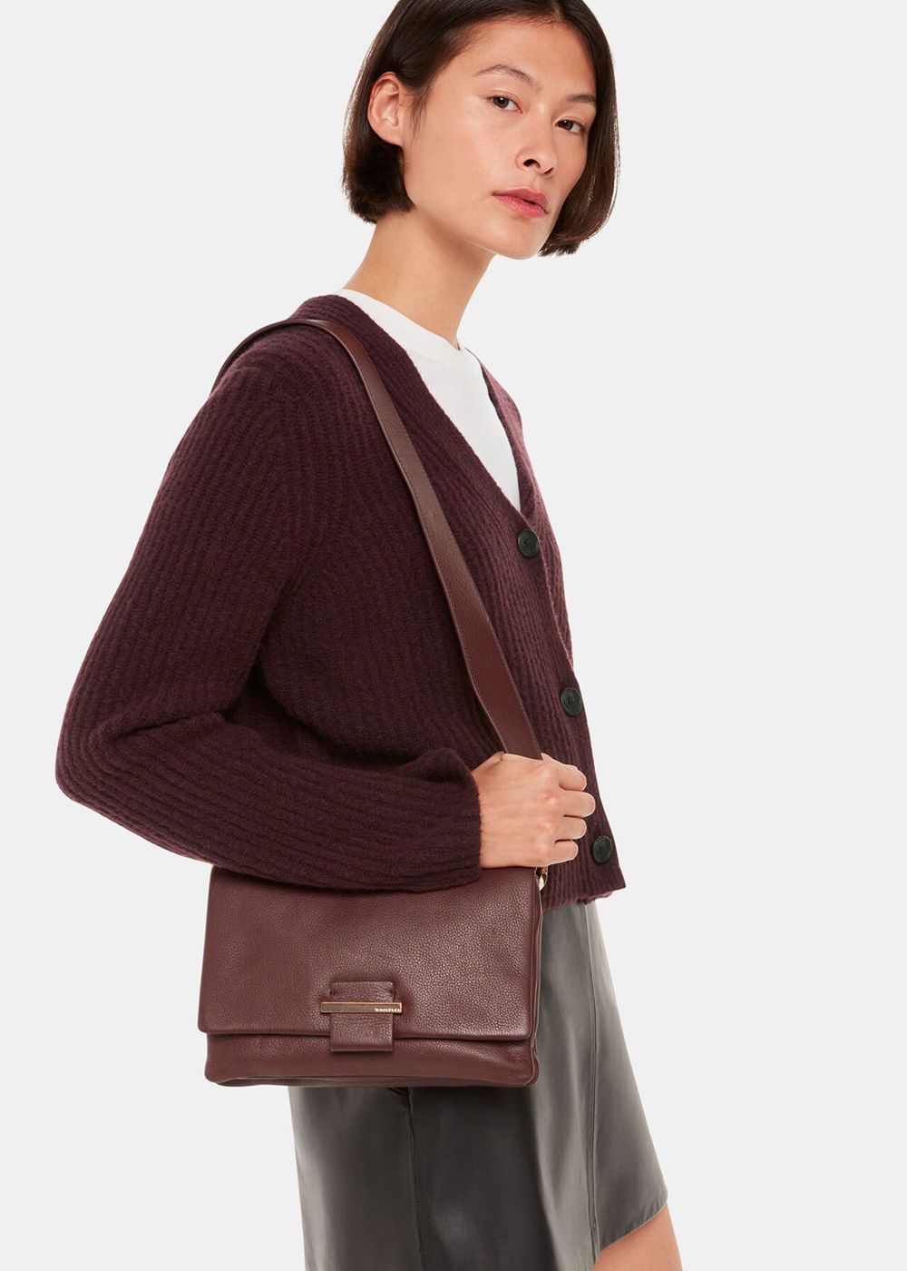 Whistles Wool Mix Rib Cardigan Burgundy | US-85067PXAO