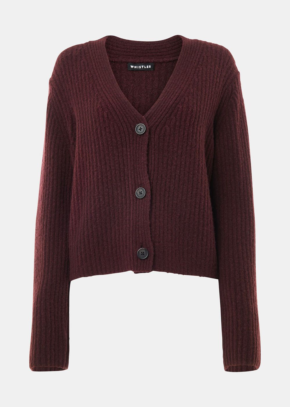 Whistles Wool Mix Rib Cardigan Burgundy | US-85067PXAO