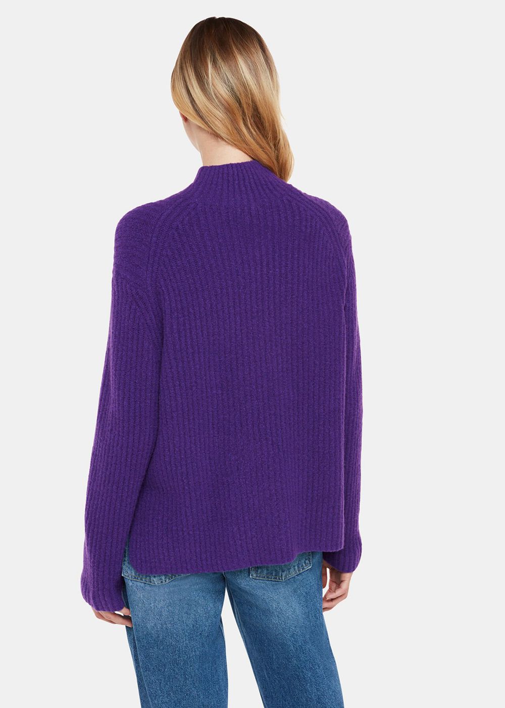 Whistles Wool Mix Rib Funnel Neck Knitwear Purple | US-43768KVIE