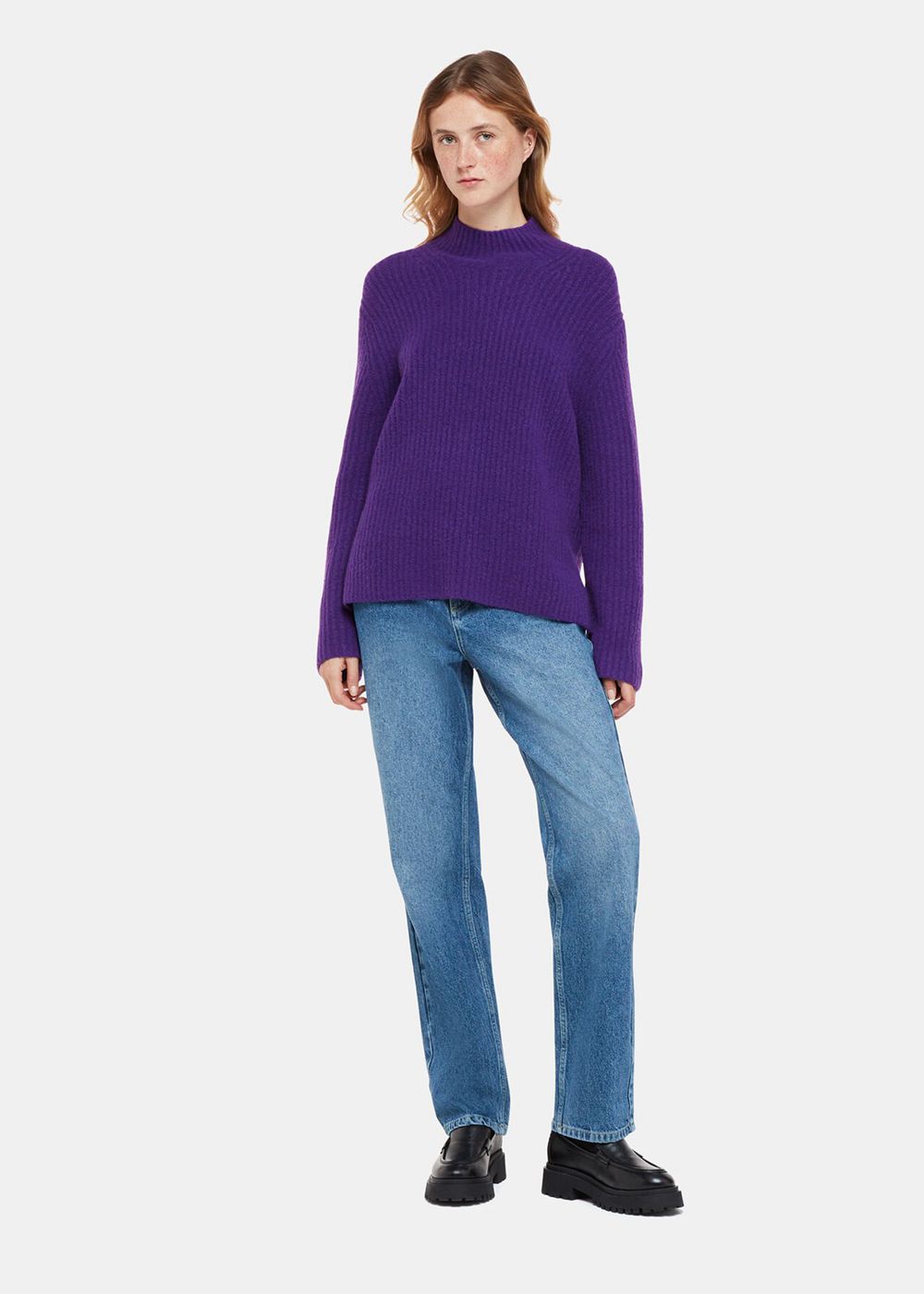 Whistles Wool Mix Rib Funnel Neck Knitwear Purple | US-43768KVIE