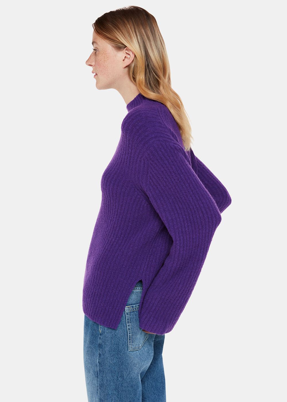 Whistles Wool Mix Rib Funnel Neck Knitwear Purple | US-43768KVIE