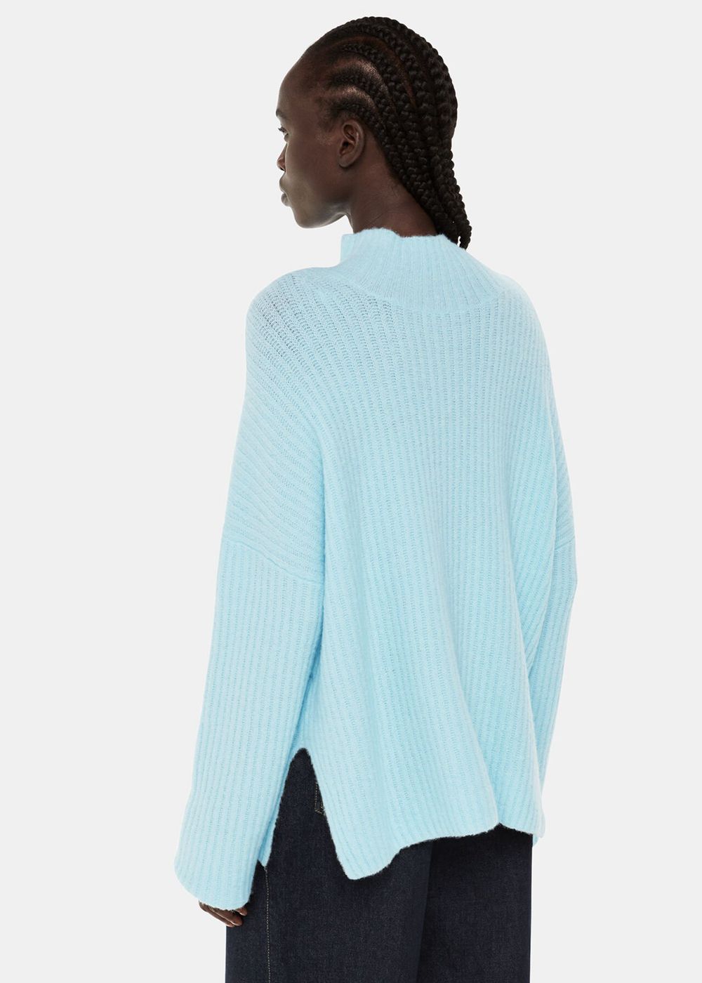 Whistles Wool Mix Rib Funnel Neck Knitwear Blue | US-60817SKZE