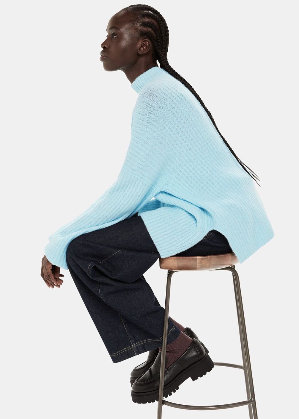 Whistles Wool Mix Rib Funnel Neck Knitwear Blue | US-60817SKZE