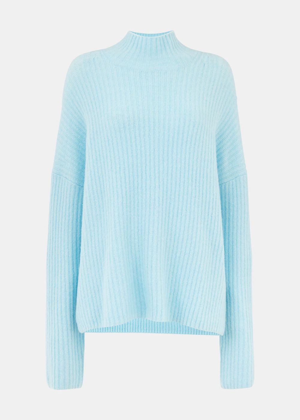 Whistles Wool Mix Rib Funnel Neck Knitwear Blue | US-60817SKZE