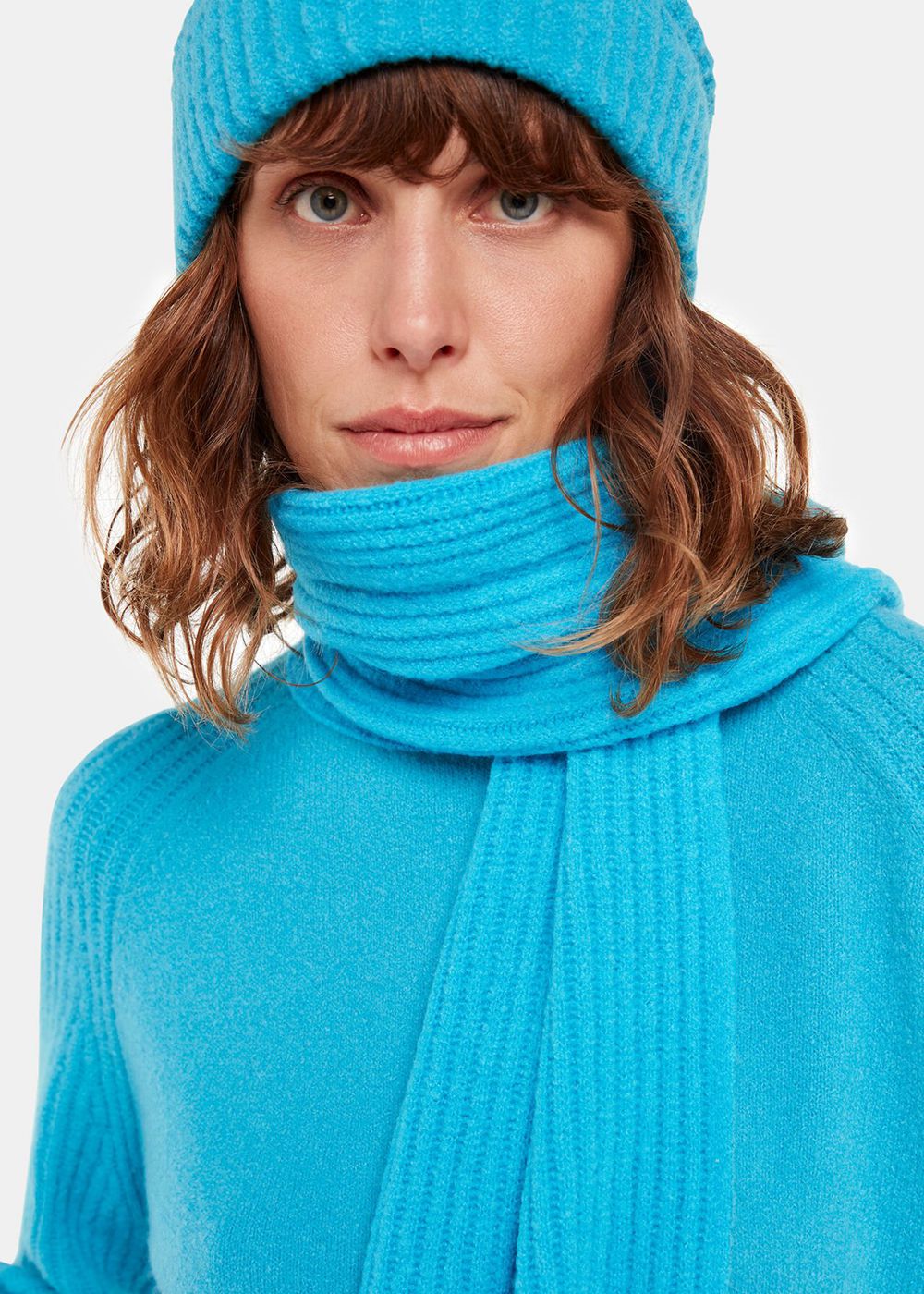 Whistles Wool Mix Rib Scarf Turquoise | US-62390GYFS