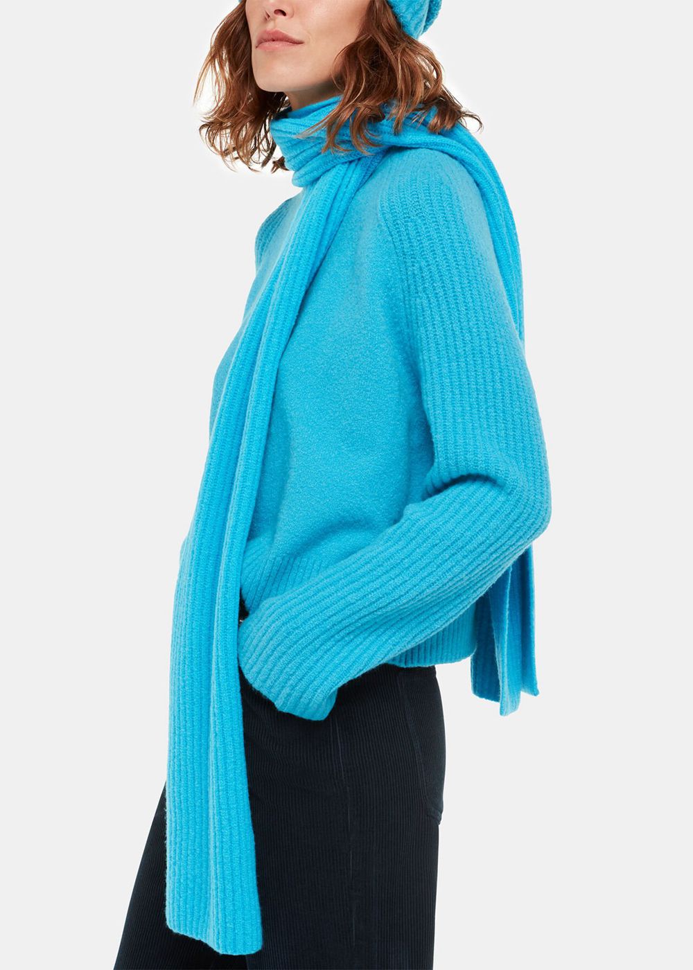 Whistles Wool Mix Rib Scarf Turquoise | US-62390GYFS