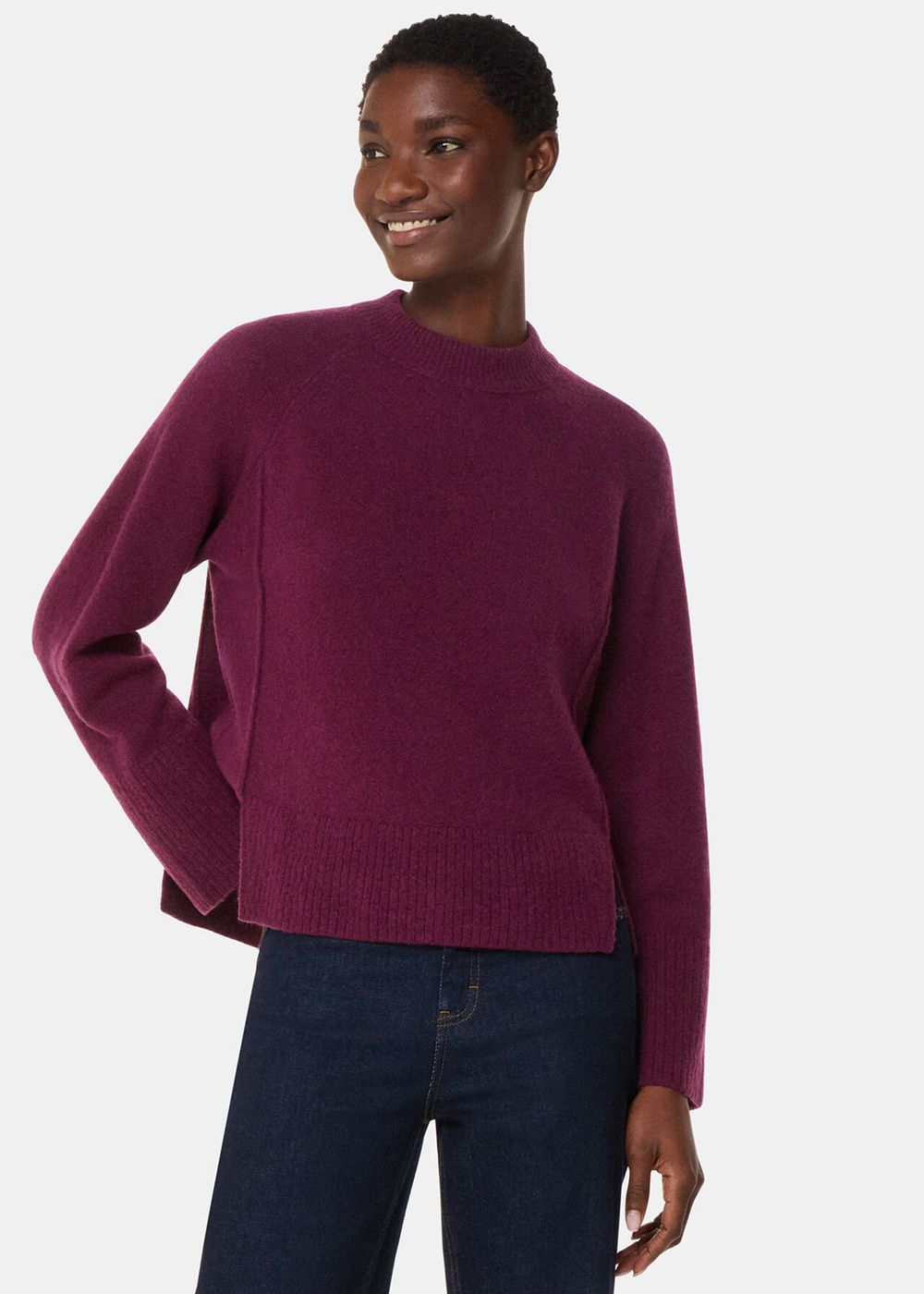 Whistles Wool Mix Side Split Knitwear Burgundy | US-35249XLPE