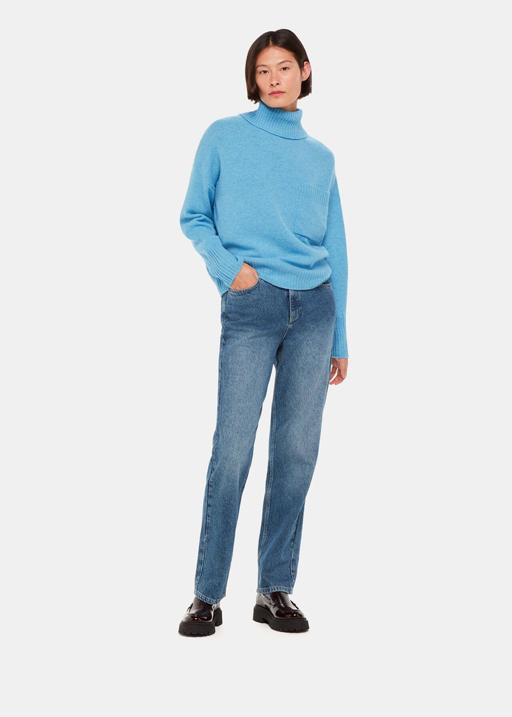 Whistles Wool Roll Neck Pocket Sweater Blue | US-89173JEZC