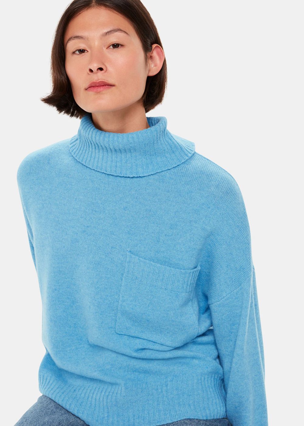 Whistles Wool Roll Neck Pocket Sweater Blue | US-89173JEZC