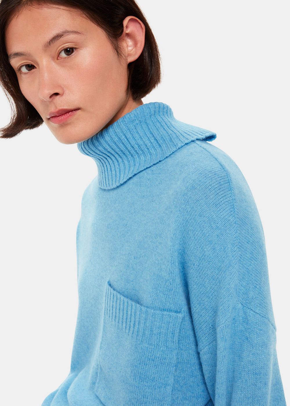 Whistles Wool Roll Neck Pocket Sweater Blue | US-89173JEZC