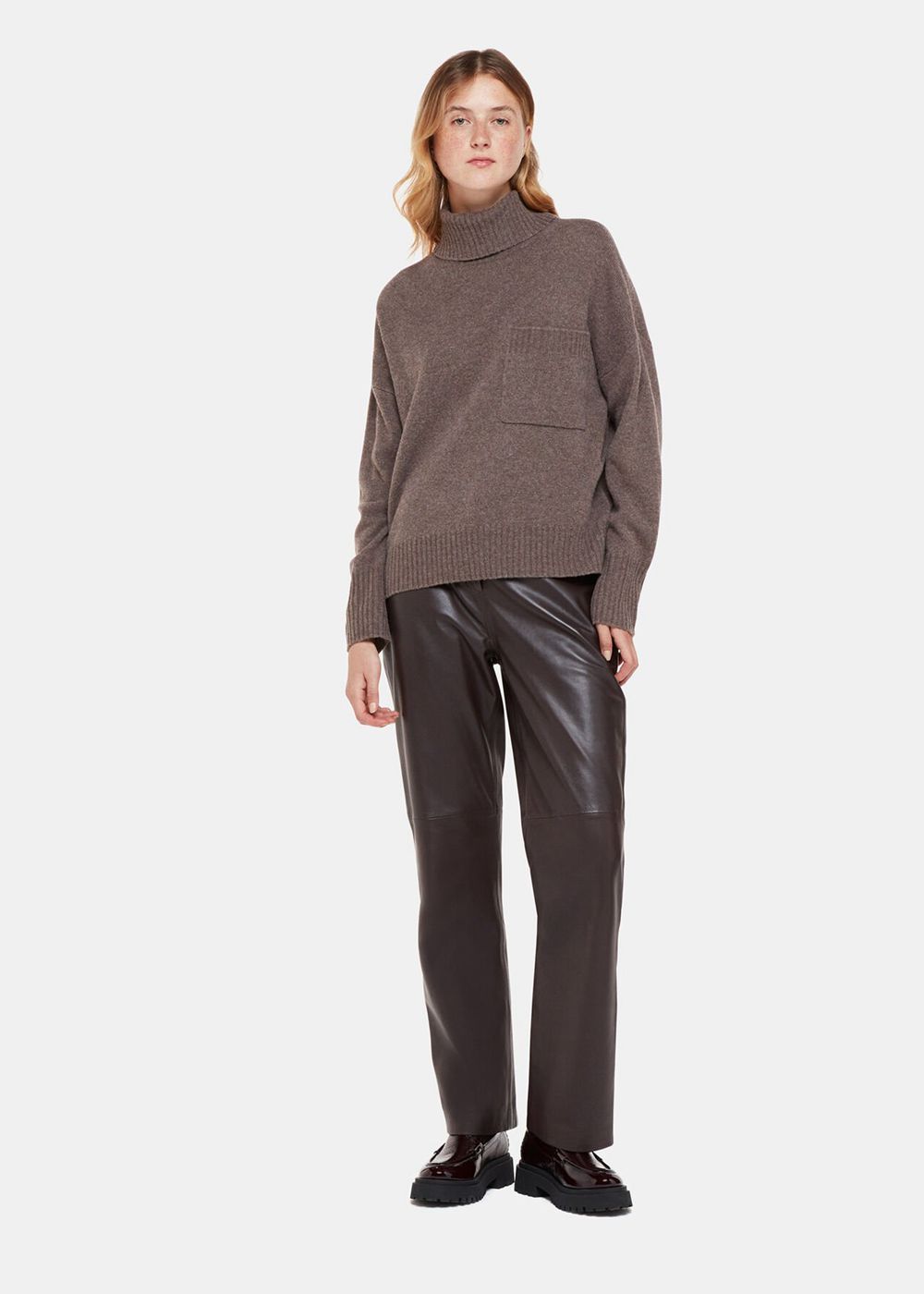 Whistles Wool Roll Neck Pocket Sweater Chocolate | US-50923GENA