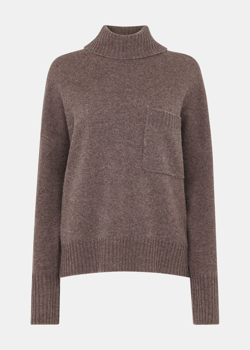 Whistles Wool Roll Neck Pocket Sweater Chocolate | US-50923GENA