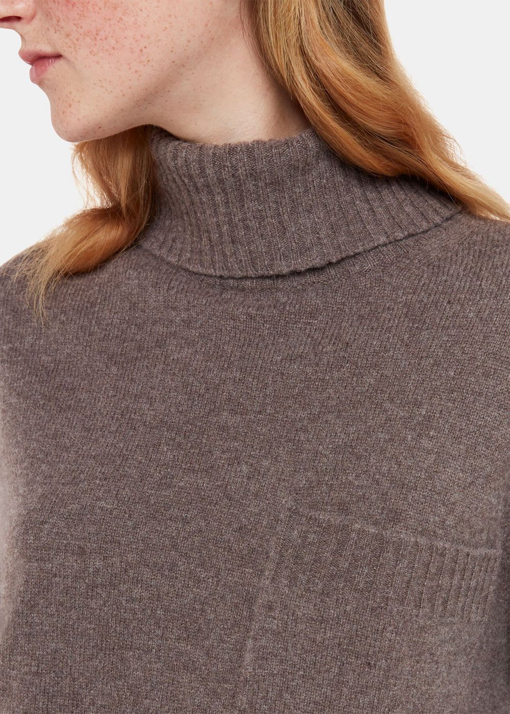 Whistles Wool Roll Neck Pocket Sweater Chocolate | US-50923GENA