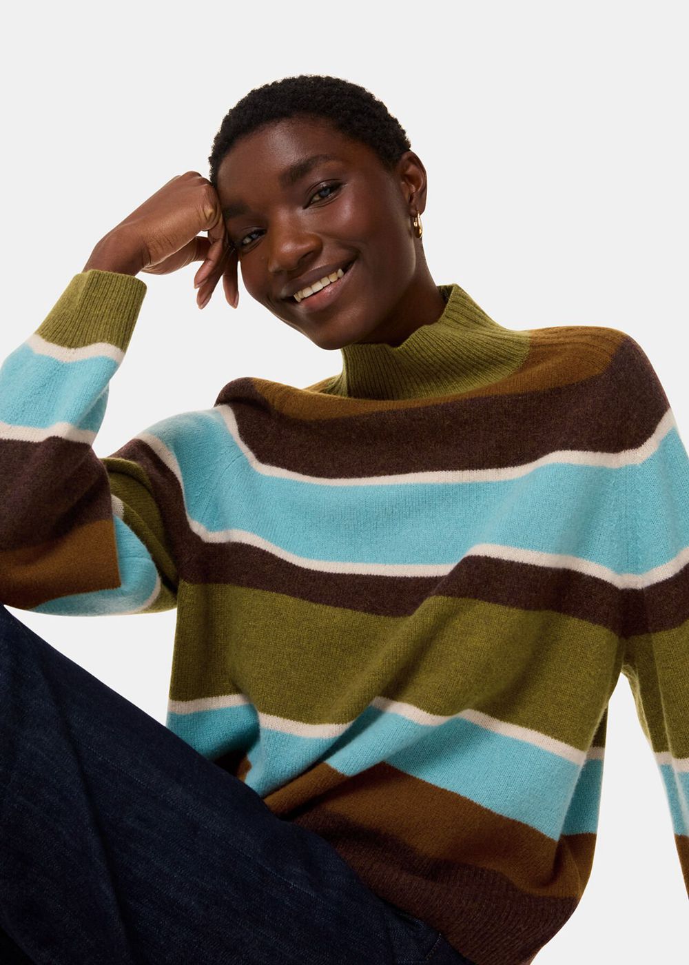 Whistles Wool Stripe Funnel Neck Knitwear Multicolor | US-08917YOCE