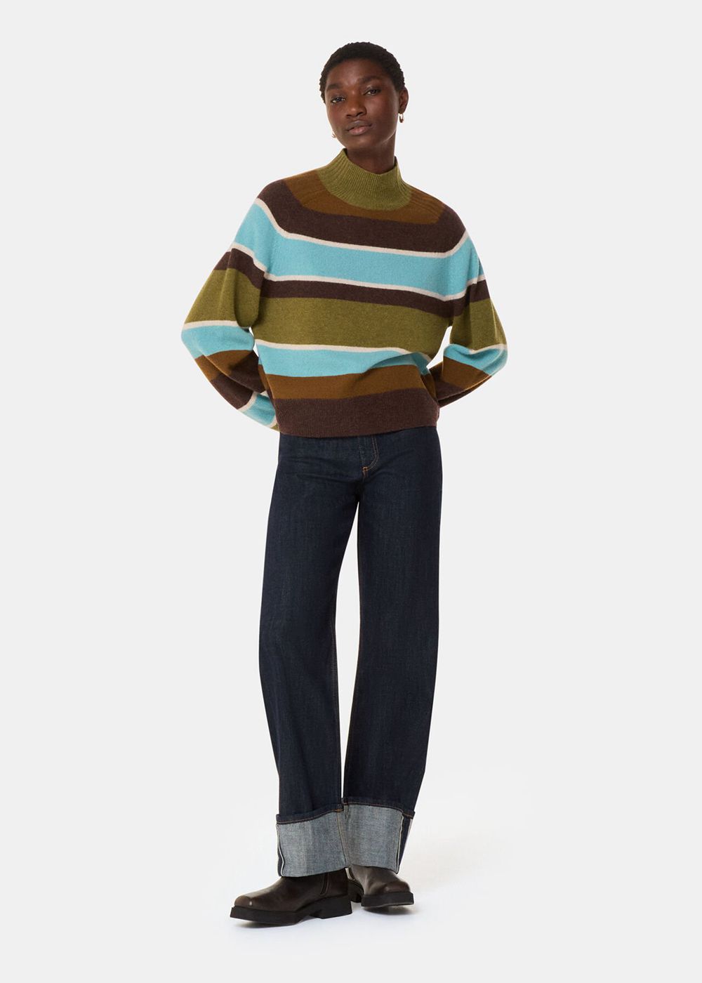 Whistles Wool Stripe Funnel Neck Knitwear Multicolor | US-08917YOCE