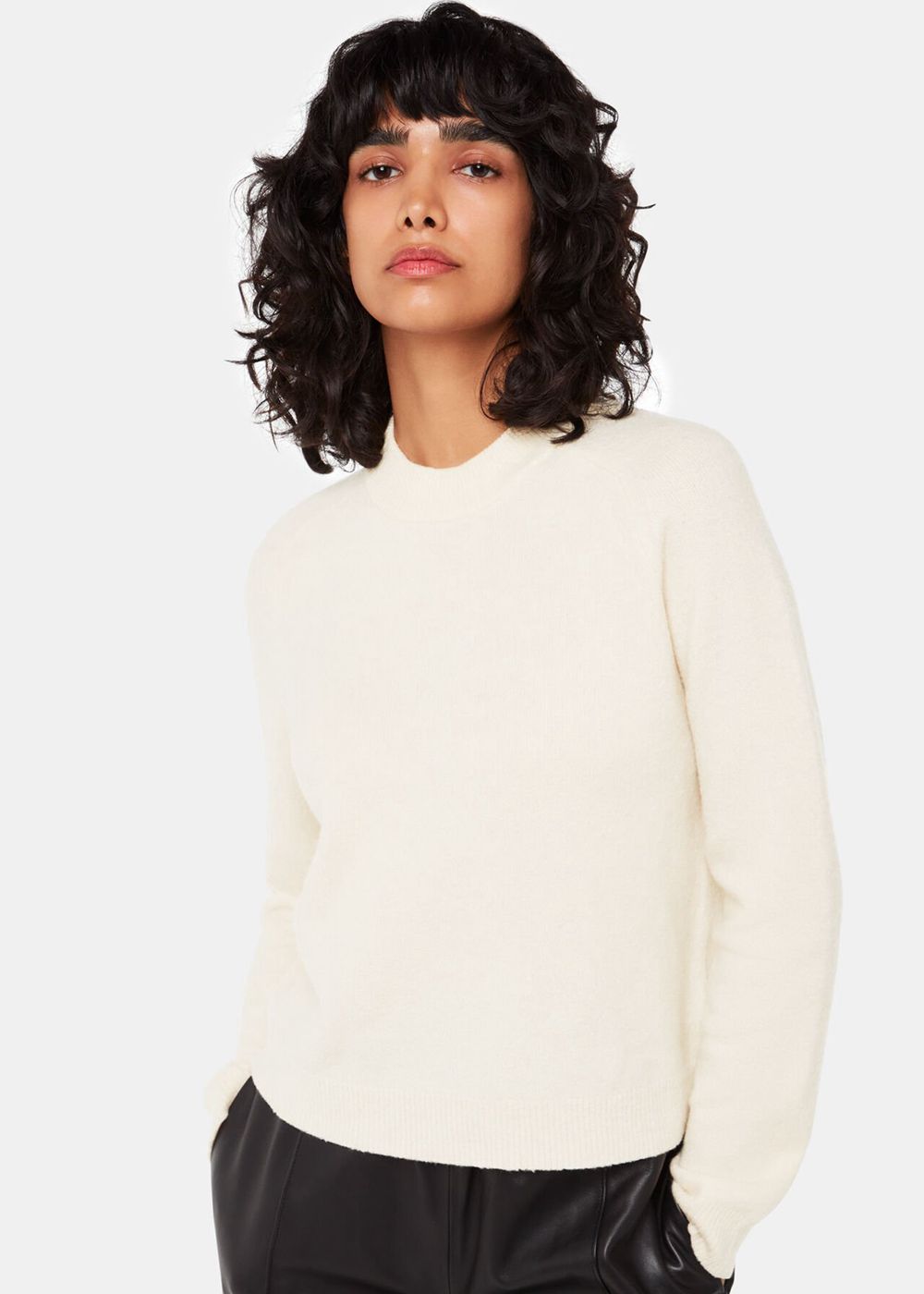 Whistles Wool Textured Crew Neck Knitwear White | US-61023UCXT