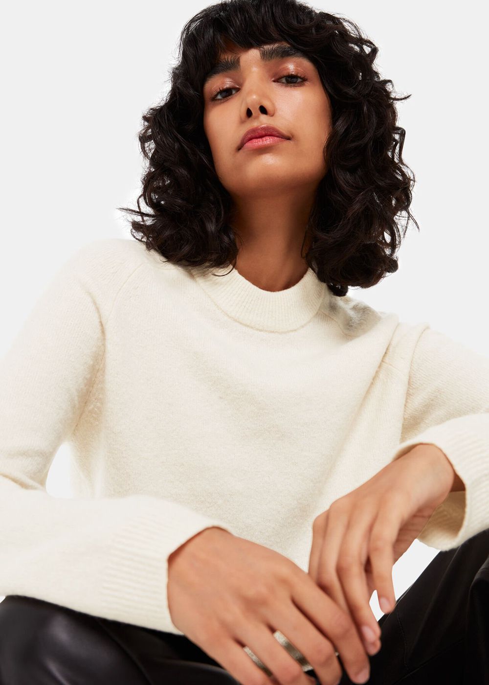 Whistles Wool Textured Crew Neck Knitwear White | US-61023UCXT