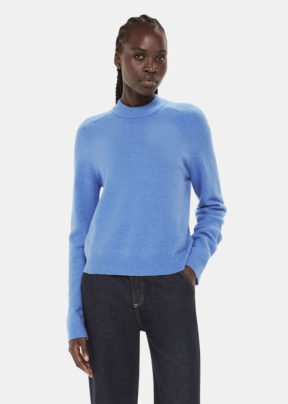 Whistles Wool Textured Crew Neck Knitwear Blue | US-24538AKCV