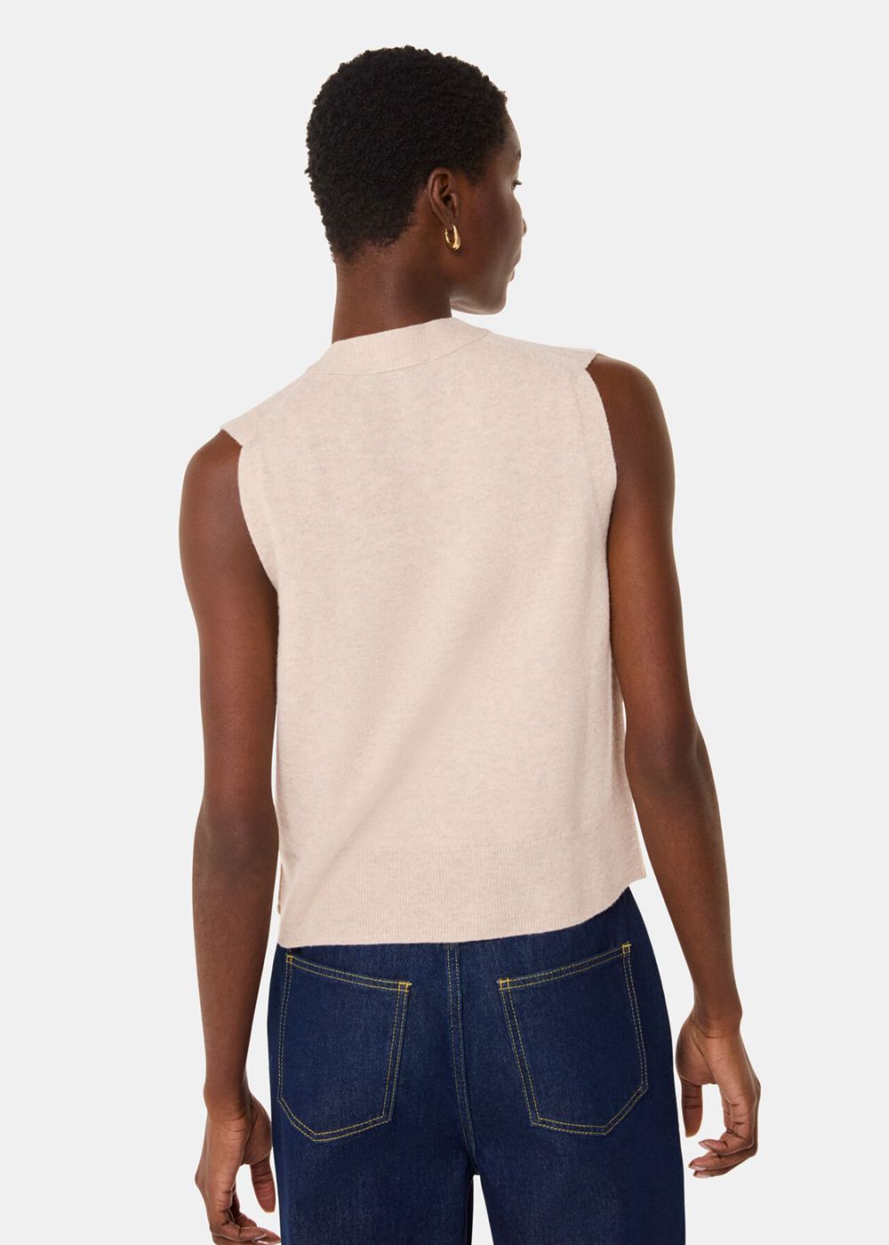 Whistles Wool V Neck Button Front Tank Top Beige | US-68157AEFQ