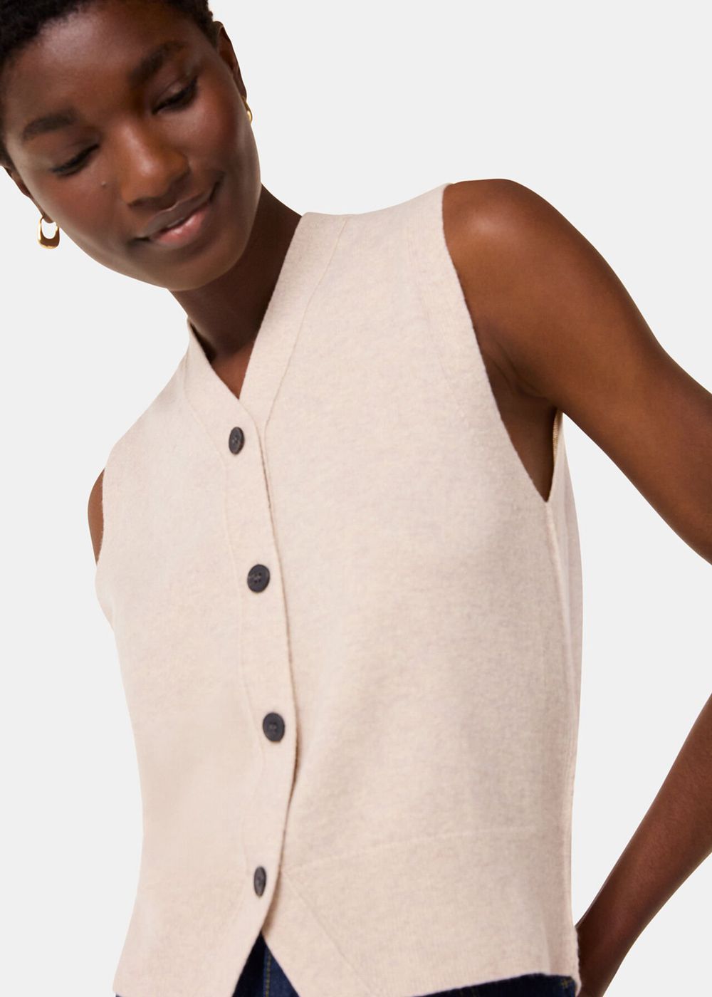 Whistles Wool V Neck Button Front Tank Top Beige | US-68157AEFQ