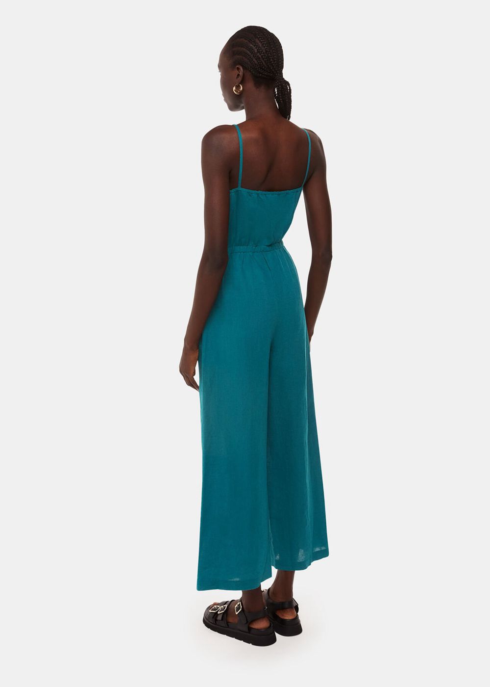 Whistles Wrap Linen Blend Jumpsuit Turquoise | US-01473PGWE