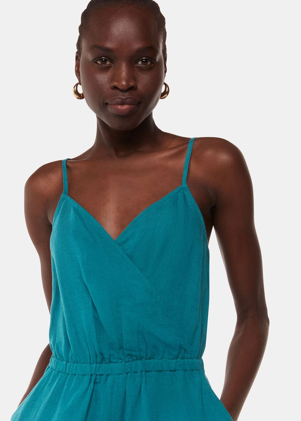 Whistles Wrap Linen Blend Jumpsuit Turquoise | US-01473PGWE