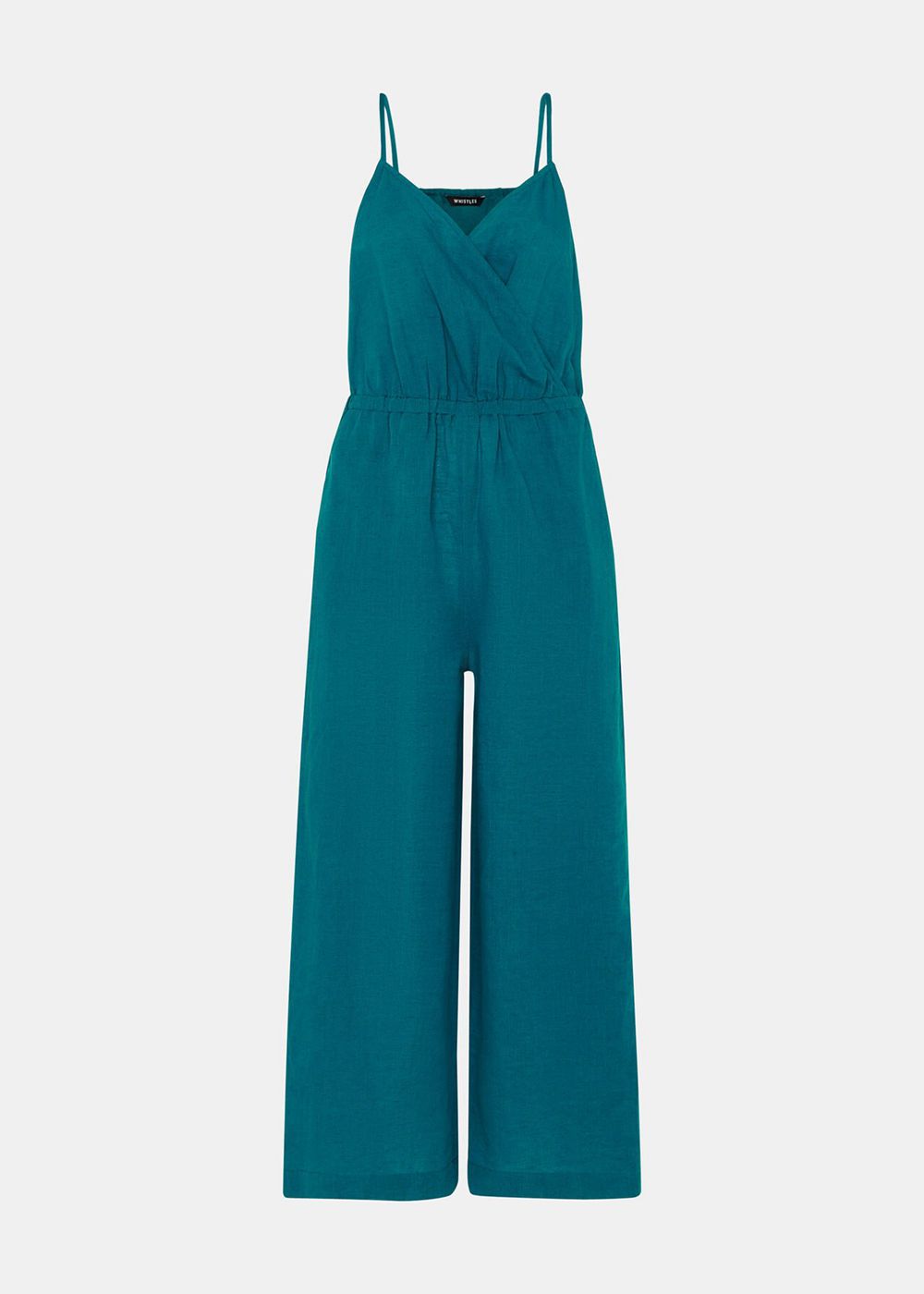 Whistles Wrap Linen Blend Jumpsuit Turquoise | US-01473PGWE