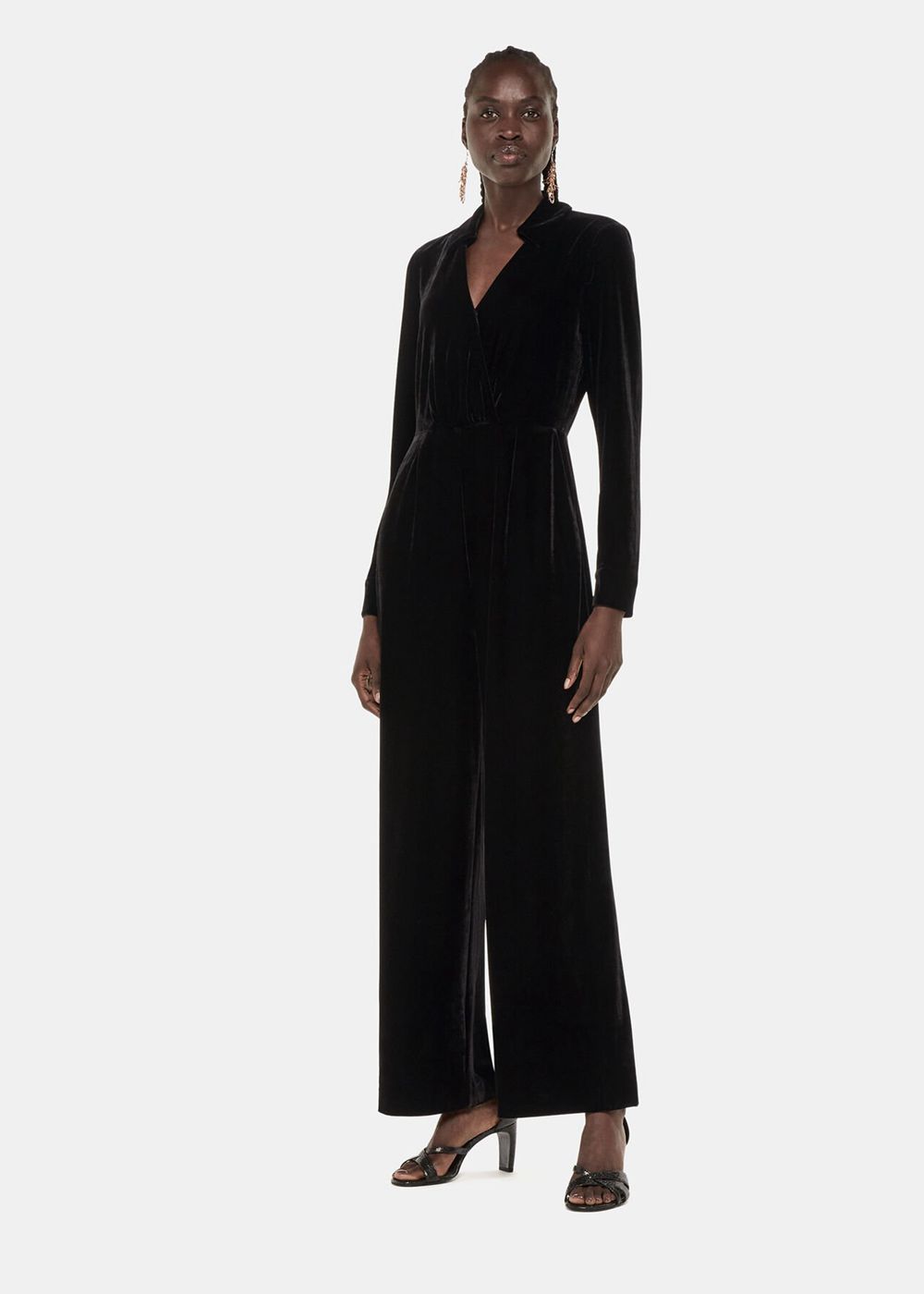 Whistles Wrap Velvet Jumpsuit Black | US-84902FAIH