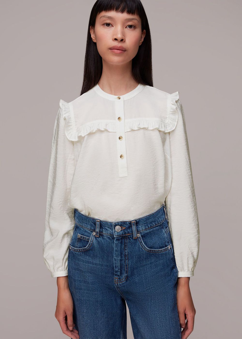 Whistles Xenia Yoke Frill Blouse White | US-38167KEBV