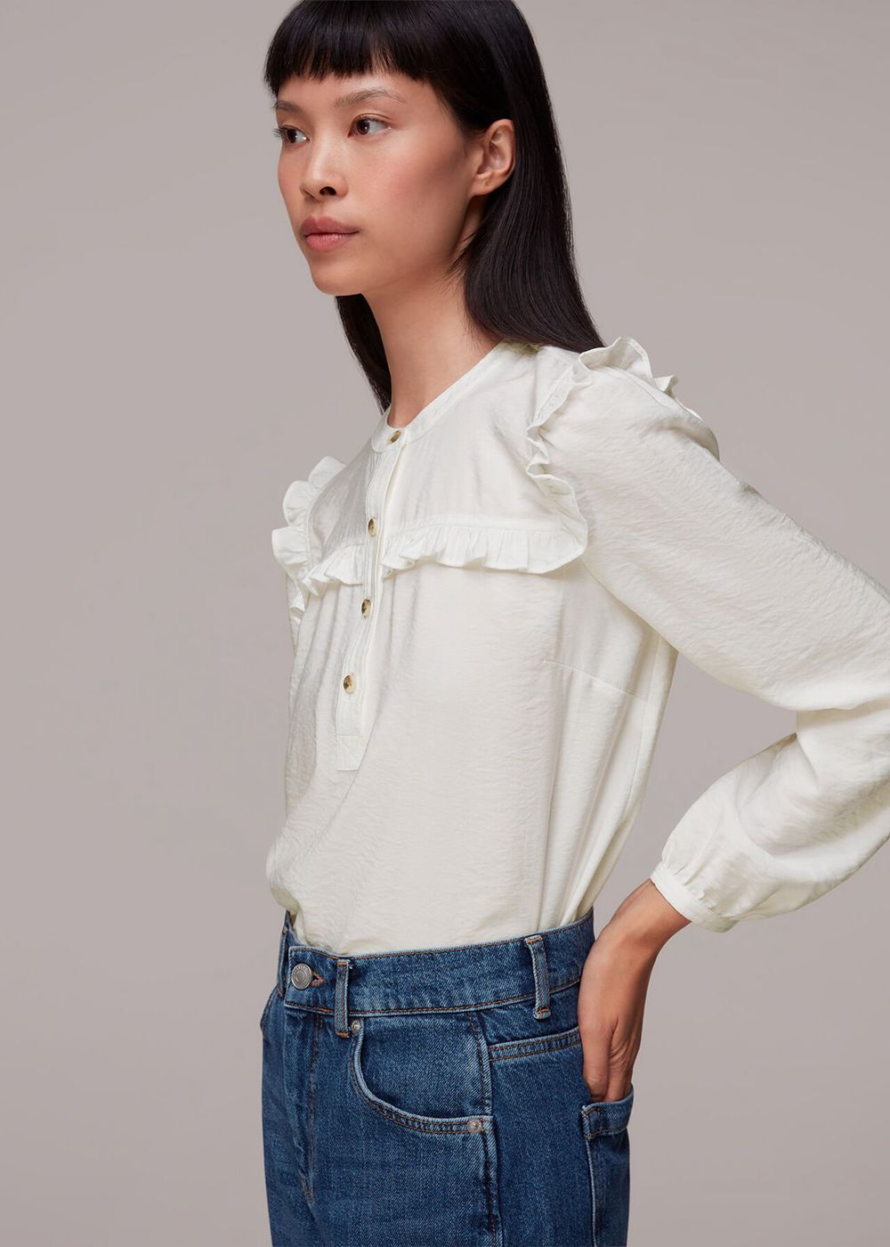 Whistles Xenia Yoke Frill Blouse White | US-38167KEBV