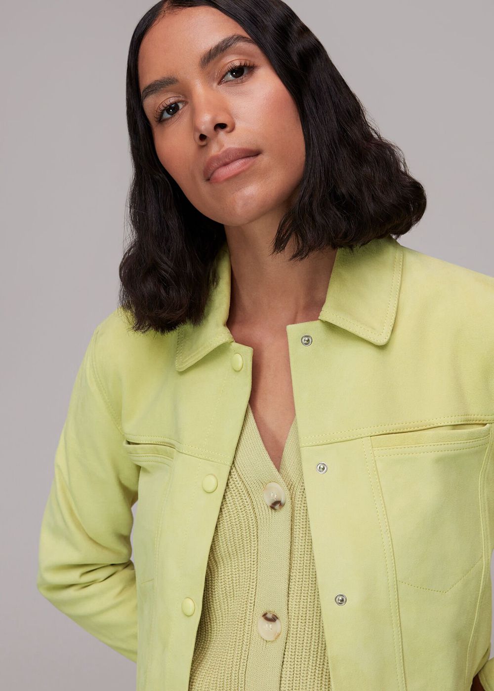 Whistles Yuri Cropped Suede Jacket Light Green | US-72461HYZA