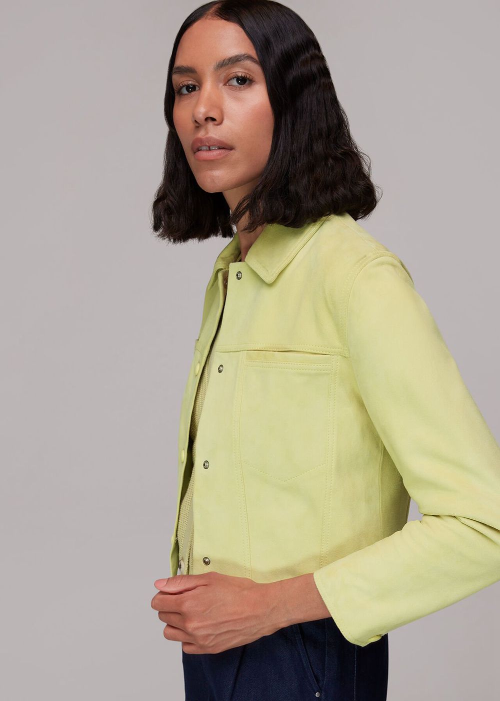 Whistles Yuri Cropped Suede Jacket Light Green | US-72461HYZA