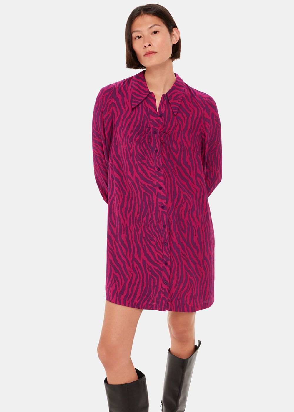 Whistles Zebra Stripe Collar Dress Purple / Multicolor | US-51048AWHK