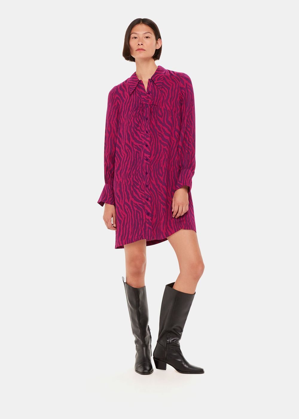 Whistles Zebra Stripe Collar Dress Purple / Multicolor | US-51048AWHK