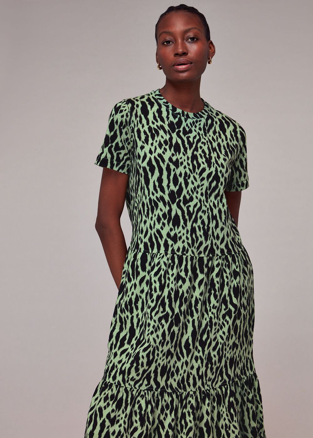 Whistles Zebra Tiered Jersey Dress Green / Multicolor | US-84375ZXUT