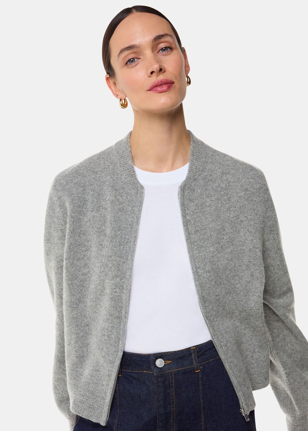 Whistles Zip Front Bomber Sweater Grey | US-20683TBNI