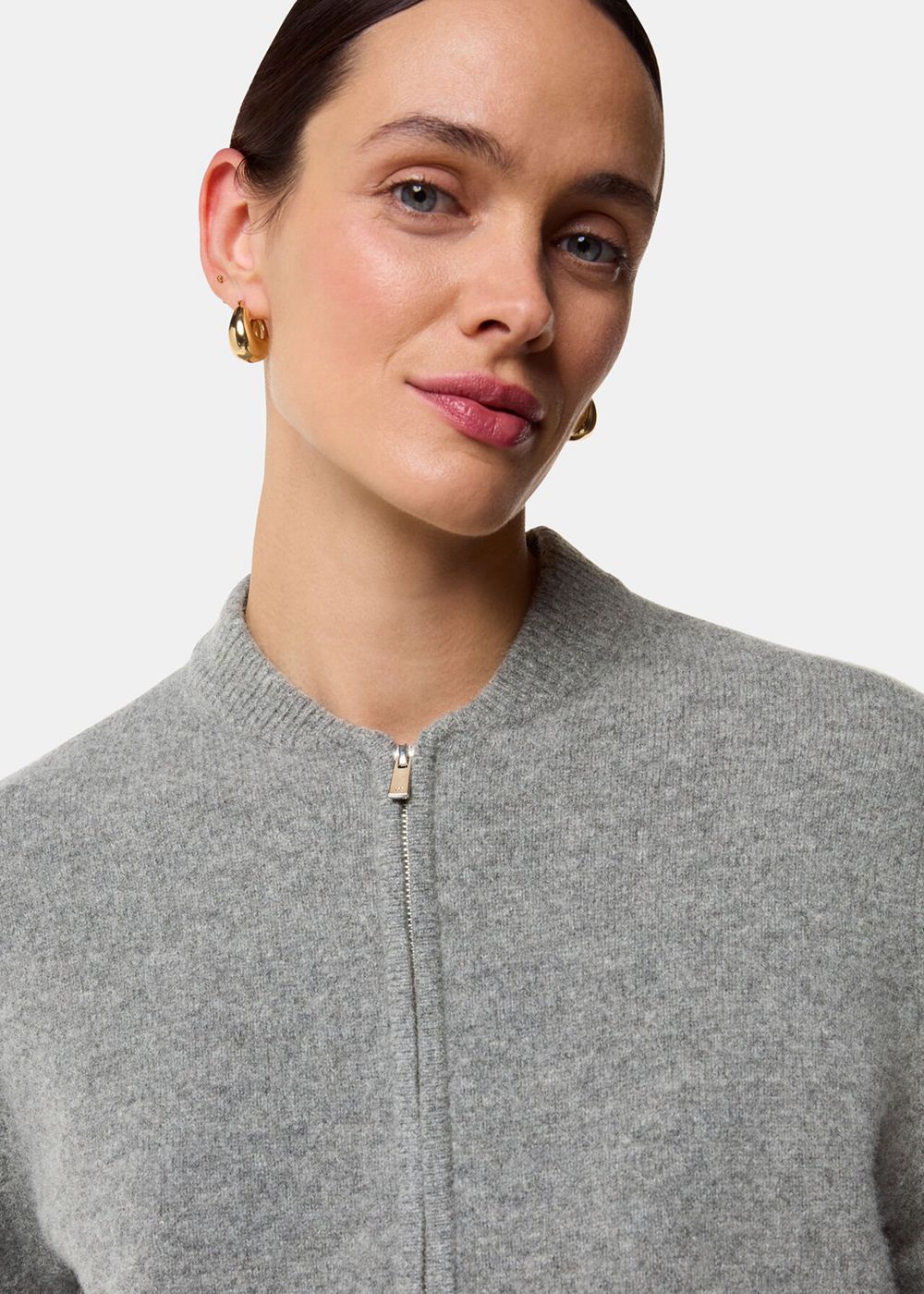 Whistles Zip Front Bomber Sweater Grey | US-20683TBNI