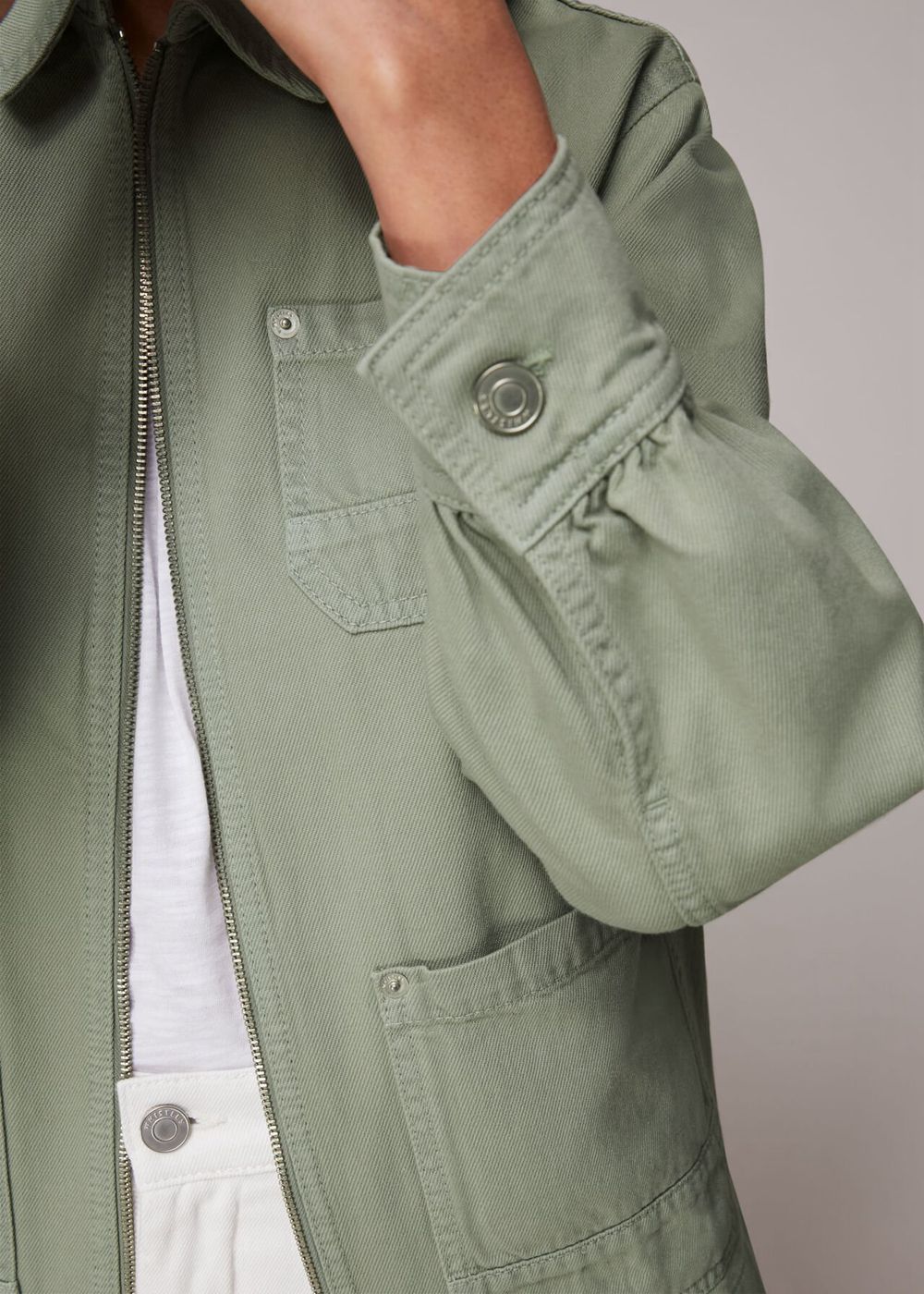 Whistles Zip Front Cargo Jacket Green | US-76415MKTW